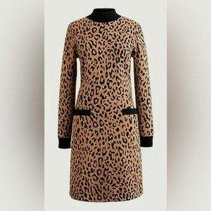 New JCrew Mockneck sweater-dress in leopard